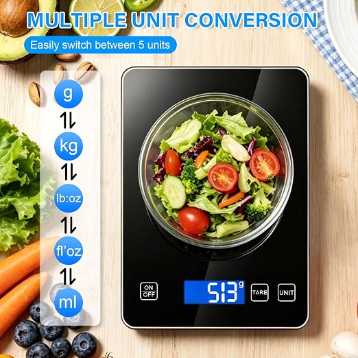33lb/15kg Digital Scale Kitchen Food Scale Weight Grams and Ounces Pounds/Ounces/Grams be Freely Changed for Daily Use, Home Baking Stainless Steel Material Black