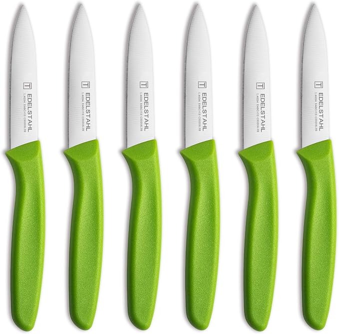 Premium Paring Knife, Stainless Steel Paring Knives Set of 6,Sharp Vegetable&Fruit Knife,Small Knife Set,Ergonomic Handle Paring Knives,Straight Edge Peeling Knifes,Green&Dishwasher Safe