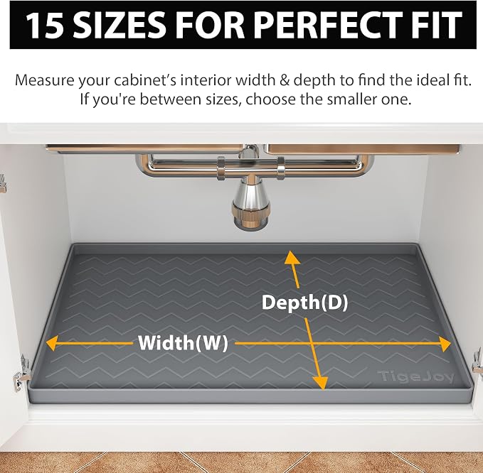 TigeJoy Under Sink Mats for Kitchen Waterproof 19" x 19", Cabinet Liner | Leak-Proof Silicone Mat Sink Protector, Kitchen Essentials Organizer and Storage,Boot or Shoe Tray, Pet Feeding Mat