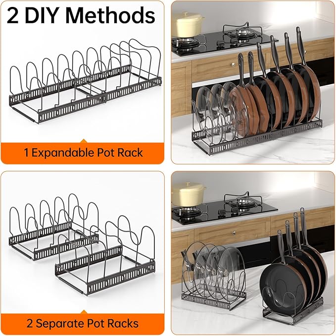 MUDEELA Expandable Pot Pan Lid Organizers inside Cabinet, 10 Divider-Bronze | Expandable 11.8–22.9", 10 Adjustable Divider, Tool-Free Assembly, Non-Slip, Scratch-Proof, For Pan Lid Cutting Board Bakeware