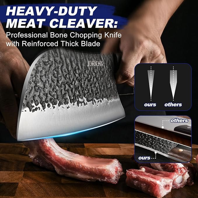 4-Piece Hand Forged Butcher Knife Set with High Carbon Steel | Full Tang Meat Cleaver Set for Bone Cutting, BBQ, Meat Preparation and Outdoor Cooking