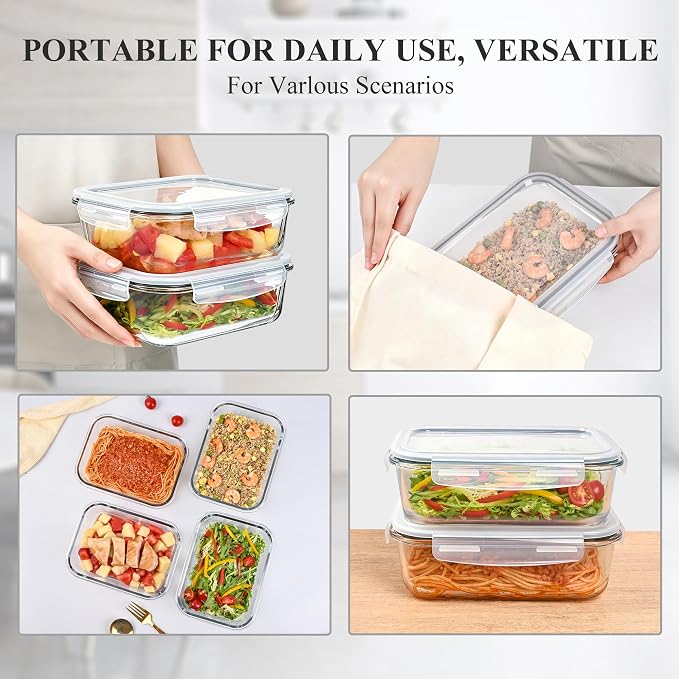 GEHE 4 Pack 52 oz Large Glass Food Storage Containers with Lids - Glass Meal Prep Containers For Baking, Storing, Airtight Lunch Container, Freezer, Dishwasher, Microwave and Oven Safe, BPA Free