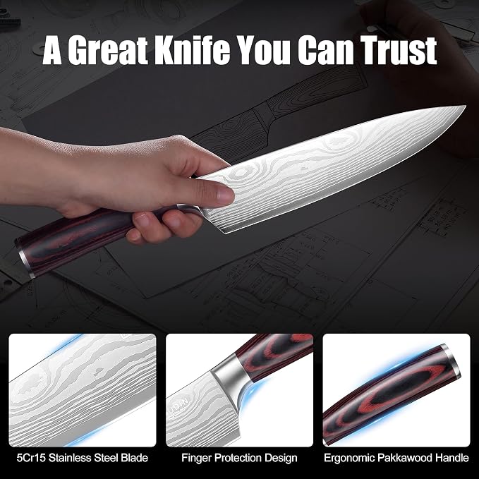 PAUDIN Chef Knife, 8 Inch High Carbon Stainless Steel Sharp Kitchen Knife with Ergonomic Handle, Gift Box for Family & Restaurant