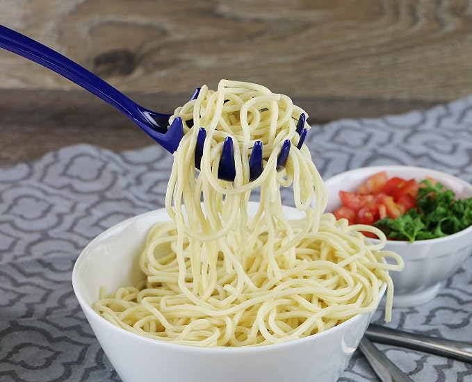 Spaghetti Spoon, Pasta Server, Fork with Ergonomic Handle, Heat Resistant, BPA Free,11.5 inch Melamine Utensil by Reston Lloyd, 6 piece set, Indigo