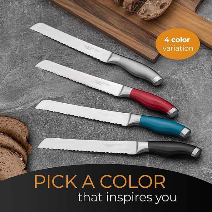 Orblue Serrated Bread Knife with Upgraded Stainless Steel Razor Sharp Wavy Edge - Bread Cutter Ideal for Slicing Homemade Bagels, Cake (8-Inch Blade with 5-Inch Handle)