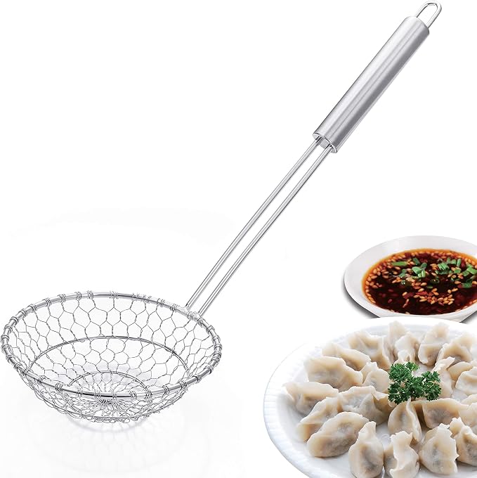 Stainless Steel Spider Strainer Skimmer Ladle for Cooking and Frying, 13.7 Inch length Skimmer Strainer