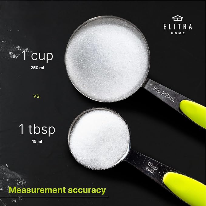 Elitra Home Complete Measuring Set, 13-Pack Stainless Steel Cups, Spoons, Plastic Measuring Pitchers with Spout - Engraved Measurements, Non-Slip Handles - Cooking & Baking Essentials | 13-Piece Measuring Set, 304 Stainless Steel Cups & Spoons, Engrave...