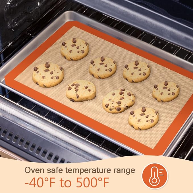 Silicone Baking Mat Set of 3, Non-Stick 2 Half & 1 Quarter Sheets | Dishwasher Safe, Reusable Baking Supplies for Cookies, Bread, Pastries & Dough, Orange