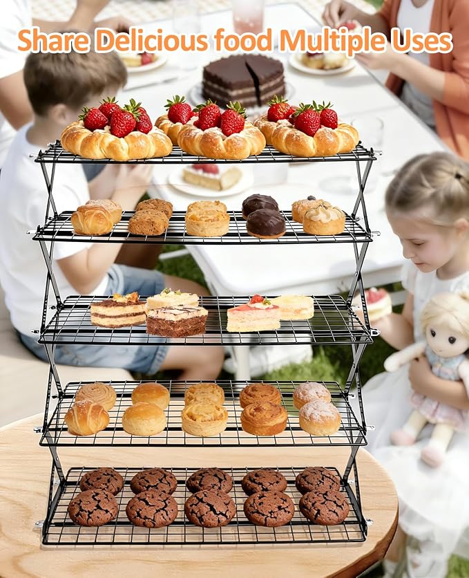 5 Tier Collapsible Cooling Rack, 2/3/4/5-Tier Upgraded,Adjustable ＆ Stackable Baking Rack, 5 Modes Cooling Racks for Cooking and Baking, Roasting ＆ Grilling Gifts for Picnic Party