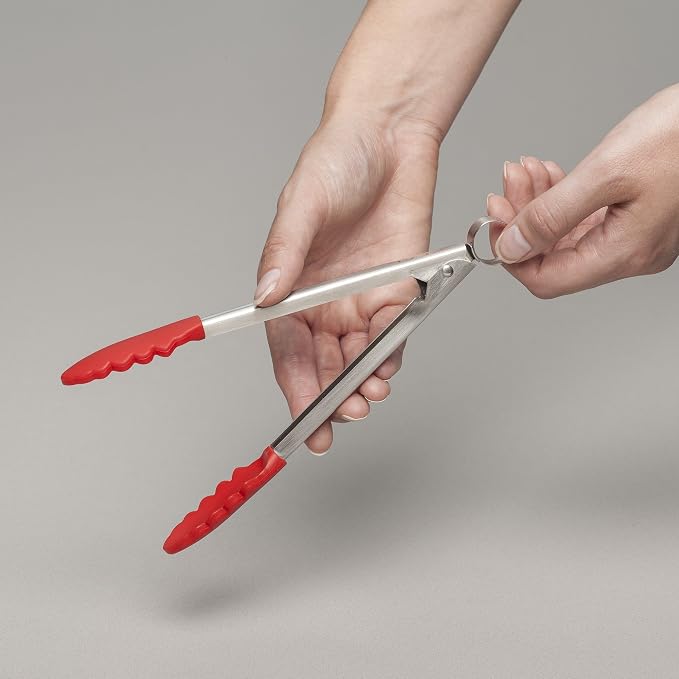 Zeal Silicone Mini Kitchen Cooking Tongs with Stainless Steel Handle – Perfect for Cooking, Grilling, BBQ, Air Fryer, and More, Heat-Resistant, BPA-Free, and Easy-to-Clean, 20cm, Red