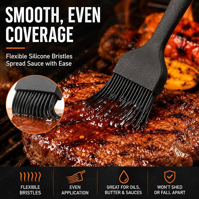 Silicone Basting Pastry Brush for Baking Bbq Spread Oil Butter | 2 Pack Cooking Kitchen Brushes, Heat Resistant BPA free, Dishwasher Safe