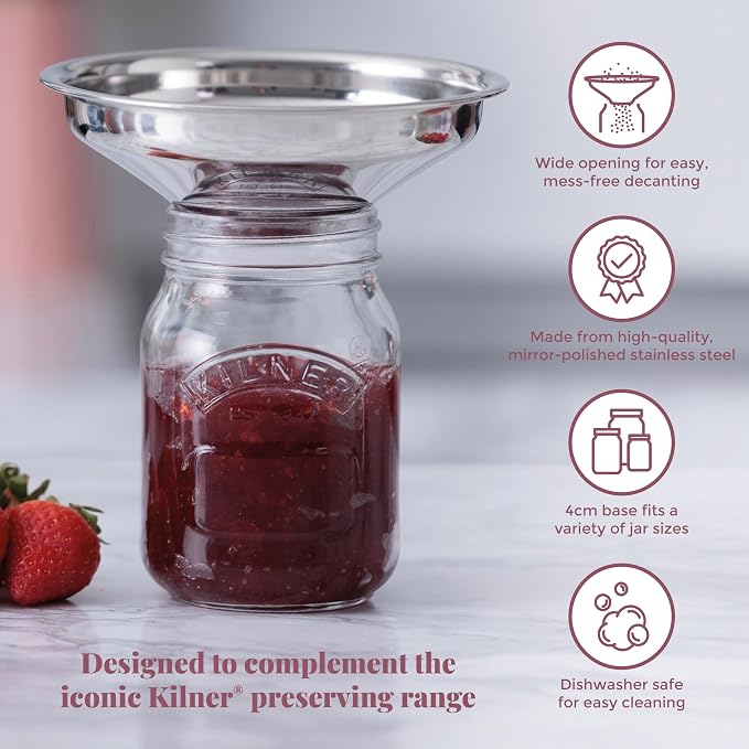 Kilner Stainless Steel Easy Fill Funnel, Compatible with Various Jam Jars, Mess-free and Dishwasher Safe