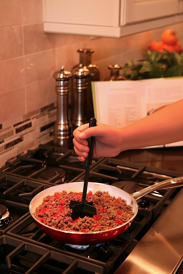 ChopStir HIC Original Hamburger Ground Meat Vegetable Frozen Concentrate Egg Chopper, Heat-Resistant Nylon, Red, 3.5 x 10.75