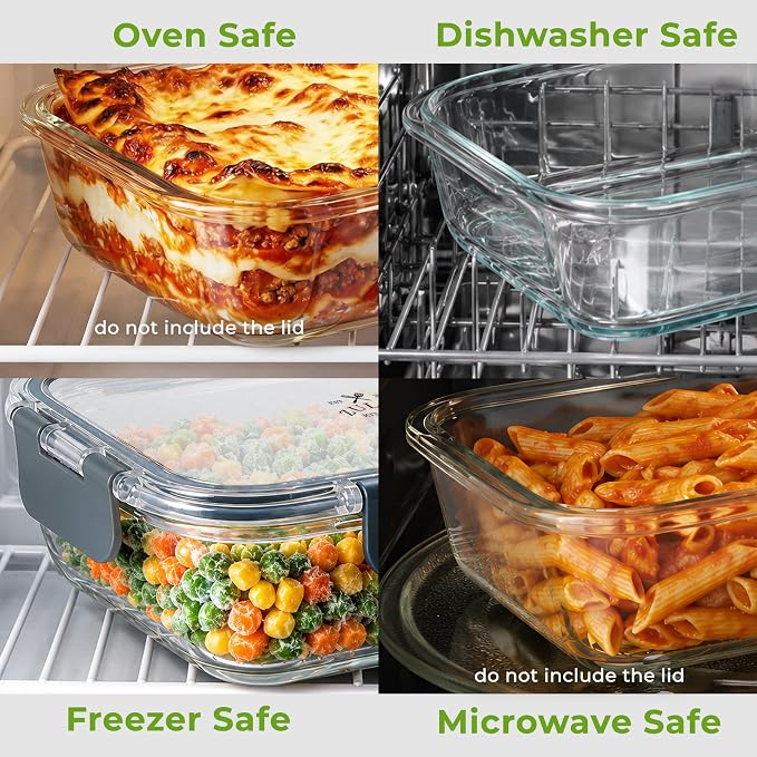 Zulay Kitchen 5 Piece Large 36oz Glass Storage Container Sets with Lids - Premium BPA Free Borosilicate Glass Food Storage Containers - Leak-Proof Meal Prep - Microwave, Freezer & Oven Safe - Gray