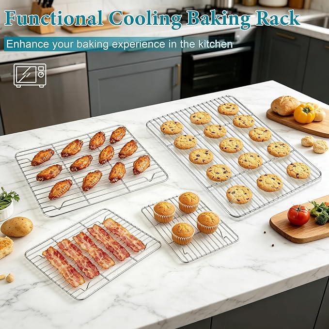 TeamFar Cooling Racks for Baking, 15.3/11.6/9.8/8.7 Inch Stainless Steel Wire Rack for Cooking Roasting, Fits Baking Sheet Pans, Healthy & Firmly Welding, Oven & Dishwasher Safe