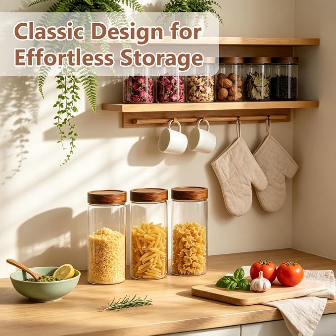 KEYWING 46 fl.oz Glass Jars with Airtight Lids, Food Storage Jars 3Pcs | Clear Food Containers For Pantry Organization Kitchen Canister Set for Cookie Rice Sugar Snack Coffee Bean, with 126 Labels