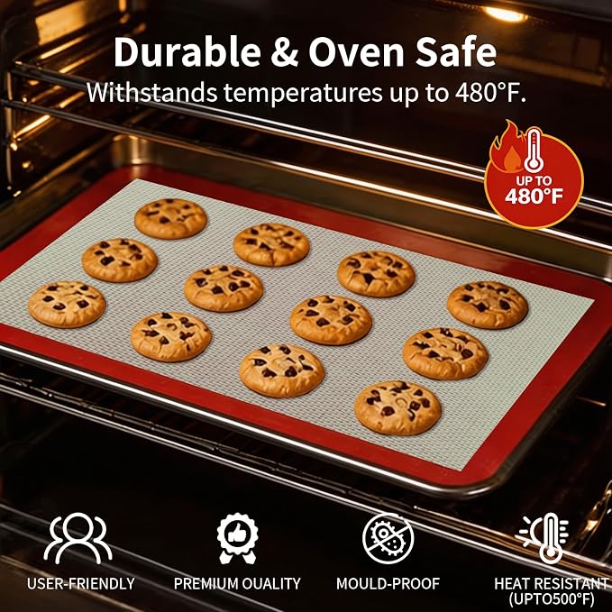 Silicone Baking Mat Set, Non-Stick Food Grade, Reusable 5PCS | Reusable baking mat set replaces parchment paper, helping reduce waste while making cleanup quick and easy.