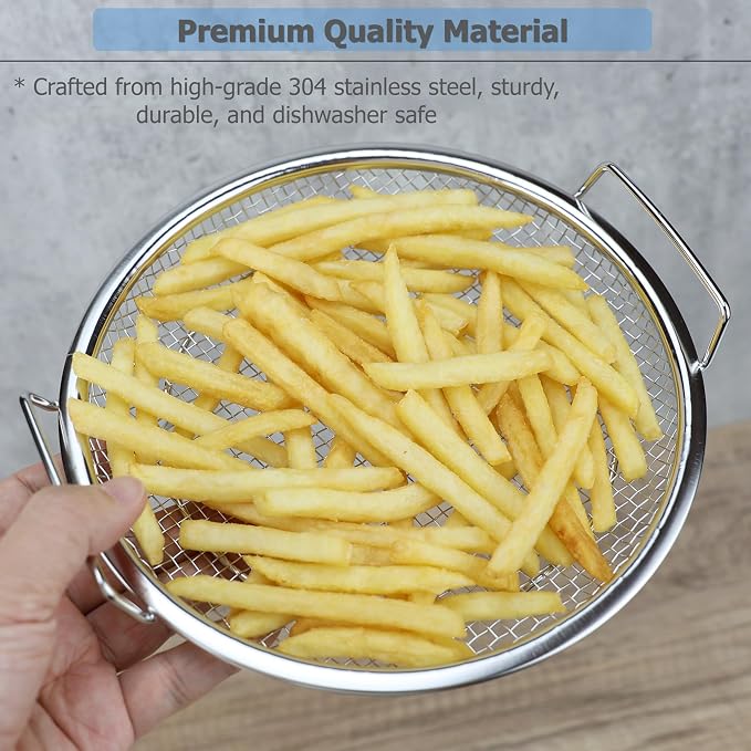 EIKS 2 Pack Air Fryer Rack Round Stainless Steel Basket, Dia. 8 inch | For Toasting, Cooking, Steaming, Cooling, Baking and Oil Strainer