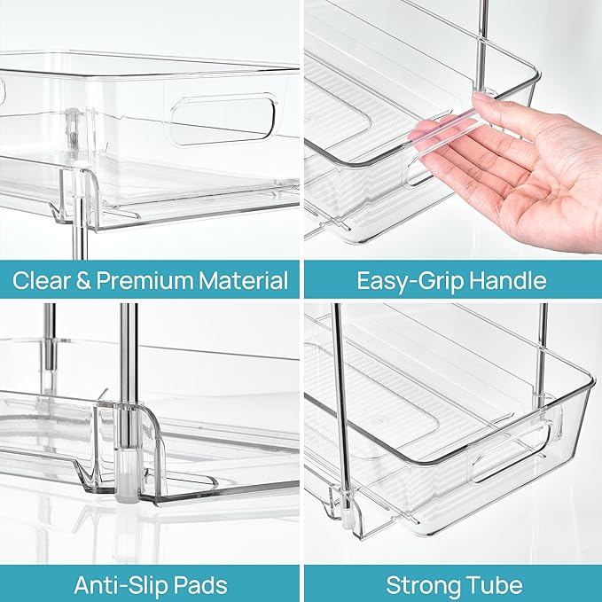 Vtopmart 4 Pack Taller Pull Out Bathroom Under Sink Organizer (S-Higher) | Slide-out drawers, Multi-purpose storage, Clear visibility, Easy Set-up