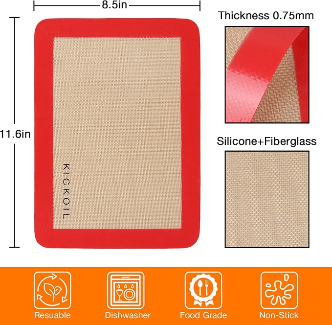 Silicone Baking Mats Set of 3, Non-Stick Reusable BPA-Free Oven Liners,100% Food-Grade Silicone Baking Sheets for Cookies, Macarons, Bread and Pastry,11.6'' x 8.5''(Quarter)