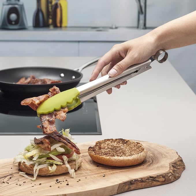Zeal Silicone Non-Stick Kitchen Cooking Tongs with Stainless Steel Handle – Perfect for Cooking, Grilling, BBQ, Serving, and More 26cm - Heat-Resistant, BPA-Free, and Easy-to-Clean, Lime Green
