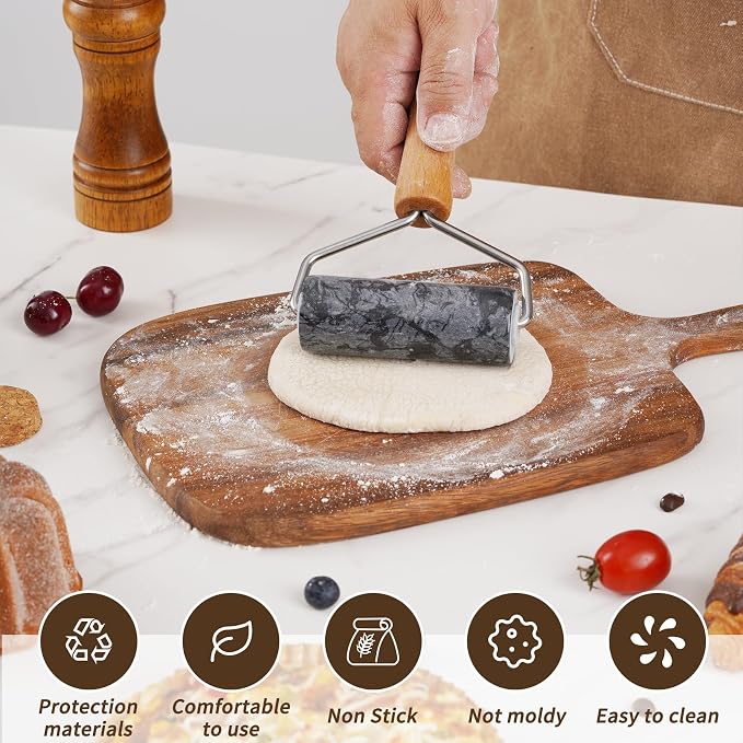 Small Marble Rolling Pin for Dough-Non-Stick T-shaped Hand Roller for Dough,Compact-Ideal for Home Bakers(Type B Black)