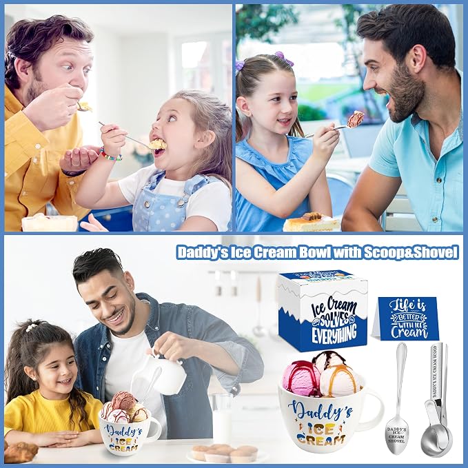 Christmas Daddy Gifts, Gifts for Dad from Daughter, Daddy's Ice Cream Bowl Scoop Shovel Spoon Set, Dad Ice Cream Birthday Present for Him Man