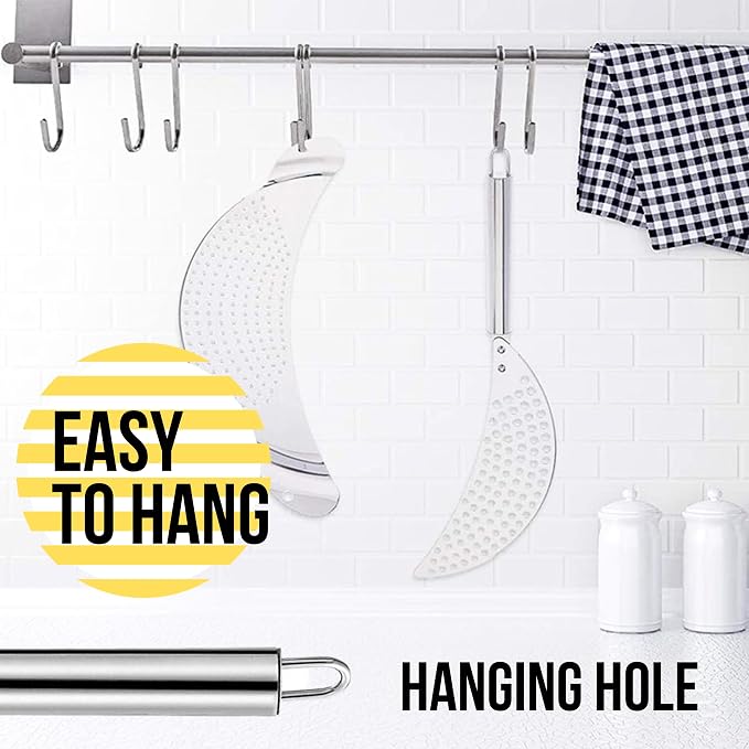 Pack of 2 Pot Strainer with Handle – 10 Inch Stainless Steel Colander with Handle Held Crescent Drainer Pan Crescent Pot Strainer Stainless Steel for Kitchen