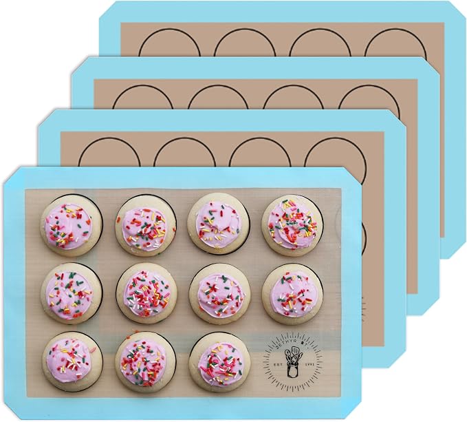 Macaron Baking Mat Silicone Non Stick, Half Sheet Reusable Pack of 4 Blue | Non-Stick Macaron Mat for Easy Baking, Heat Resistant & Dishwasher Safe, Reusable & Eco-Friendly, For Cookies & More (11x16”)