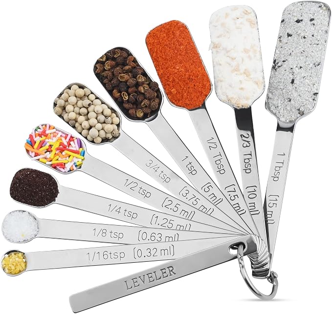 Measuring Cups and Spoons Set of 19, 7 Stainless Steel Stackable Measuring Cups, 9 Measuring Spoons, Metal Measuring Spoons and Cups for Dry or Wet Ingredients During Kitchen & Baking