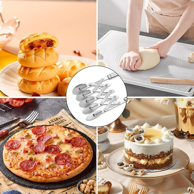5 Wheel Pastry Cutter Expandable Adjustable Pizza Slicer Stainless Steel Dough Fudge Cutter Cookie Divider with Handle | Stainless Steel Dough Fudge Cutter Cookie Divider with Handle