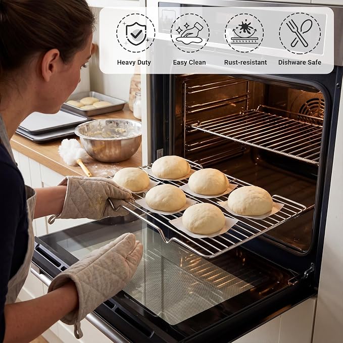 Lounsweer 2 Pack Cooling Racks, 5L x 10.5W x 1H Stainless Steel Wire Rack for Baking Sheet, Large Cookie Cooling Rack, Oven Safe Cooking Racks for Sheet Pan, Dishwasher Safe, Fits Third Size Pans