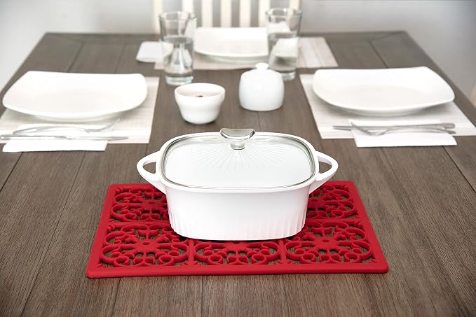 GASARÉ, Extra Large, Thick, Silicone Trivet for Hot Dishes, Pots, and Pans, Heat Resistant Mat for Countertop, Hot Pad for Kitchen, Easy to Clean, 16 x 12 x 3/8 Inches, Red
