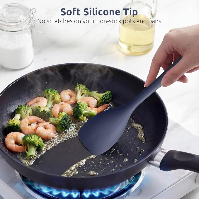 600ºF Heat Resistant Spatula Spoon: U-Taste Flexible Kitchen Scoop-Shape Cooking Spoonula, Serving Mixing Scraping Food in Non-Stick Pan Cookware, Seamless Multifunctional Utensil (Midnight Blue)