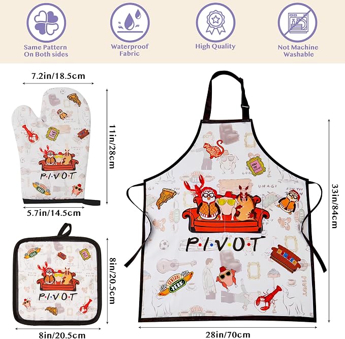 Gifts for Women,Friends Merchandise Wooden Cooking Spoons with Apron Oven Mitt Potholder,Best Birthday Wedding Housewarming Christmas Presents, Kitchen Decor (Friends tv spoon+++)