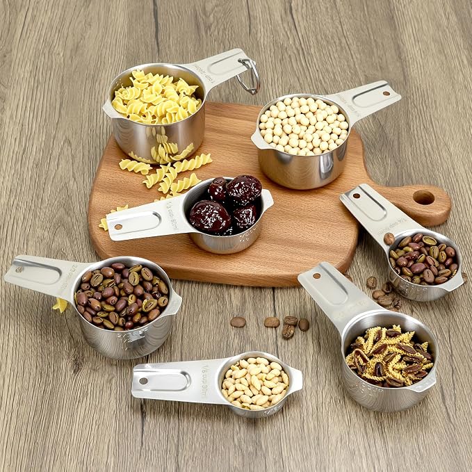 QWORK Stainless Steel Measuring Cups, Set of 7 Nesting Kitchen Tools for Cooking & Baking