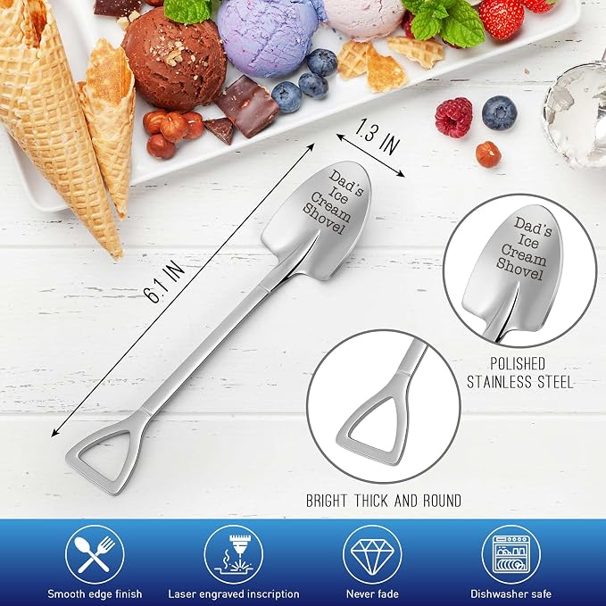 Dad Fathers Day Birthday Gift, from Daughter/Son, Dads Christmas White Elephant Gifts, Funny Dad's Ice Cream Shovel Spoon Gift for Daddy Father-in-Law Grandfather Grandpa Retirement Valentines for Him