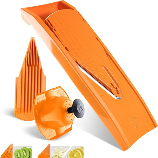 Börner Mandoline Slicer V1 (Basis Set) • V-Slicer with 2 Inserts & Fruit Holder • Adjustable Kitchen Slicer for Vegetables & Fruits • Vegetable Cutter • 3 Thickness Settings • Color: Orange