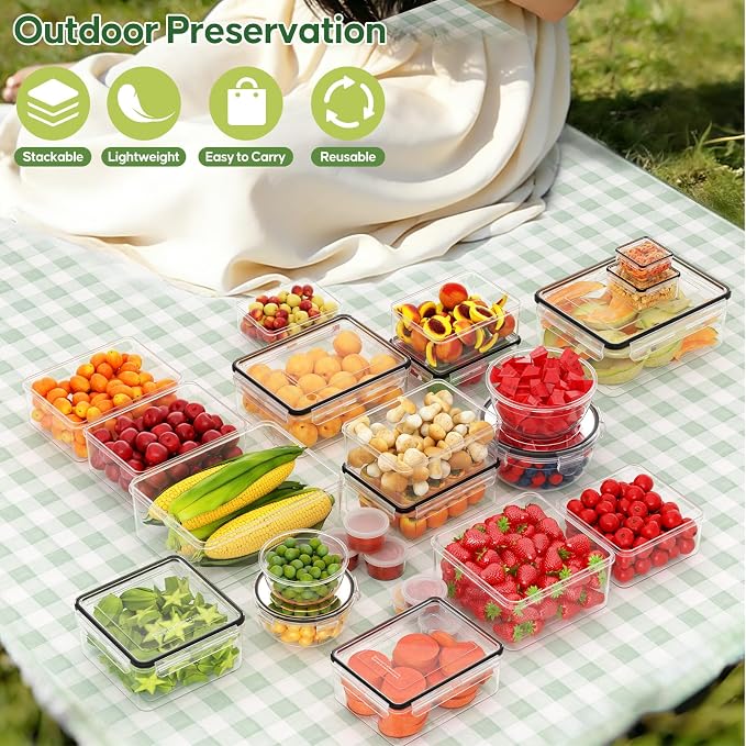 62 PCS Large Food Storage Containers with Lids (31 Lids & 31 Containers) | 85 OZ Airtight Reusable Plastic Leakproof Meal-Prep Container for Kitchen Storage Organization Microwave/Dishwasher Safe
