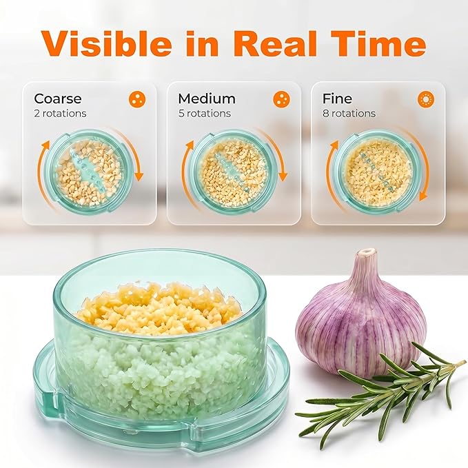 Li&Zhao Effortless Twist-to-Mince Garlic Crusher-Manual Garlic Twister Quick Rotary Action for Garlic Ginger Chili, Includes 2 Silicone Peelers, Easy Use Dishwasher Safe (Light Green)