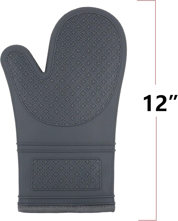 Yutat Silicone Oven Mitts, Oven Gloves with Non-Slip Silicone, 600 Degree Heat Resistant, Soft Cotton Lining, Waterproof and BAP-Free, Oven Mitts for Cooking and Baking - 1 Pair 12 Inch Charcoal Grey