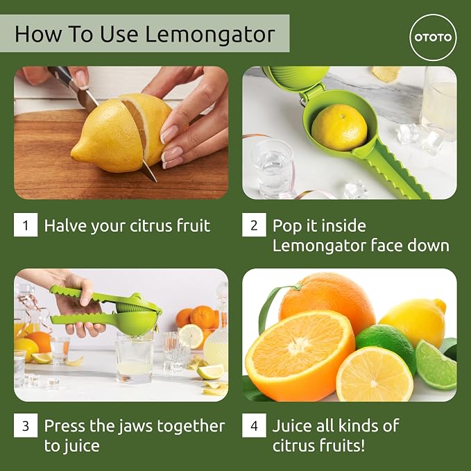 OTOTO Lemongator Lemon Juicer Hand - Easy to Hold Lemon Squeezer Manual for Lemon, Lime, Oranges - BPA Free, Dishwasher Safe Citrus Juicer Hand Press Manual - Fun Kitchen Gadgets & Tools