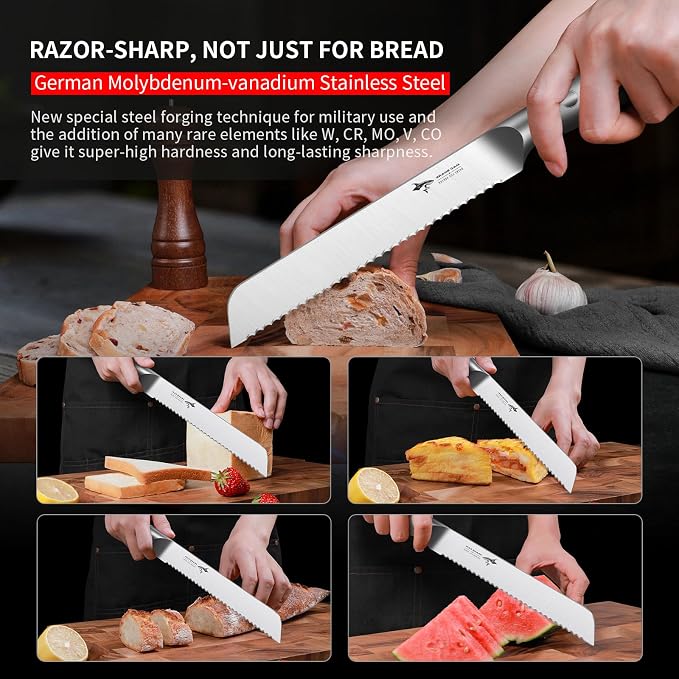 MAD SHARK Bread Knife 8 Inch, Razor Sharp Blade from German Molybdenum-vanadium Steel, Professional Serrated Bread Knife for Homemade Bread, Sourdough Cutting (8 inch)