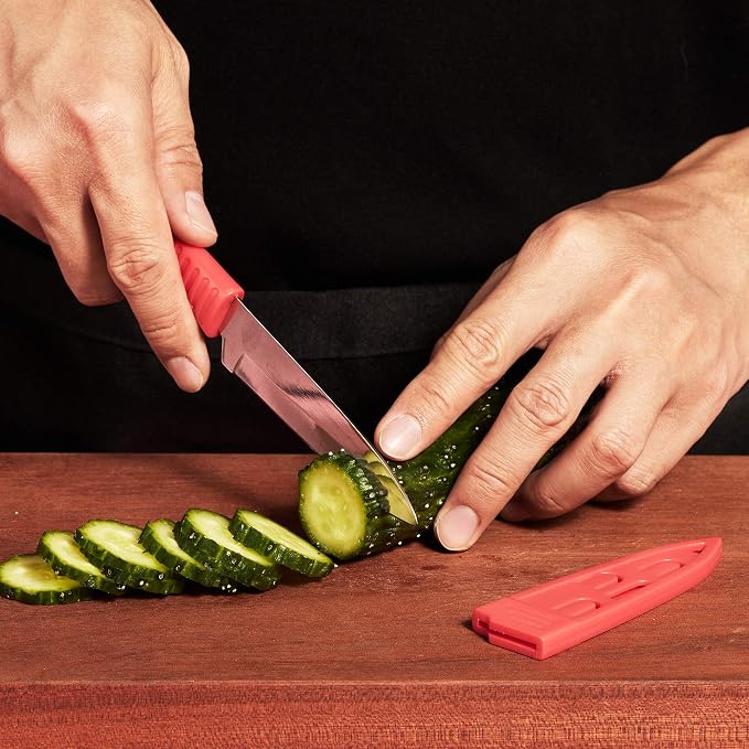 4 Pieces Kitchen Knife Set Stainless Steel Blade, Paring knife for Fruit and Vegetable with Matching Covers Colorful Combo Lovely Pink Color Gift Set (4)