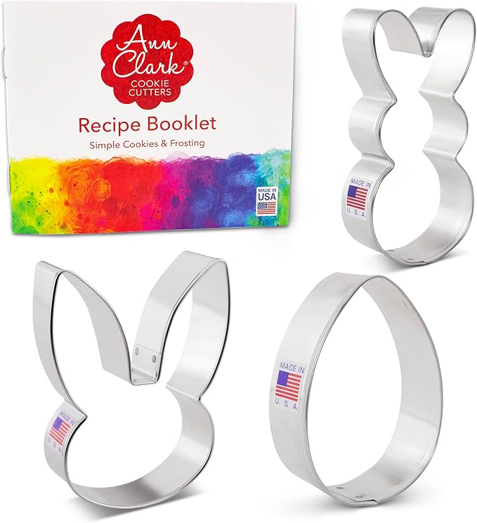 Ann Clark Easter 3-Pc. Cookie Cutter Set, Made in USA, Easter Bunny, Bunny Face and Egg