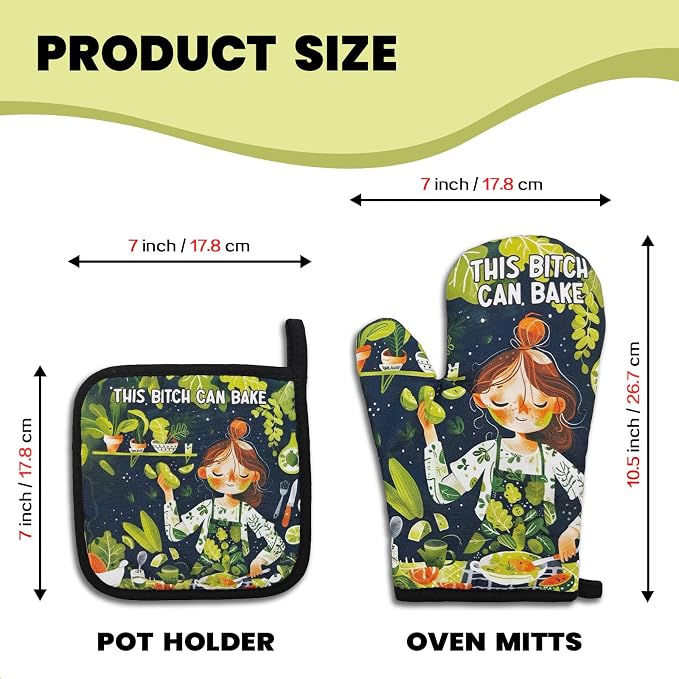 Funny Oven Mitts and Pot Holders（Set of 2） This Can Bake Silicone Non-Slip Oven Mitts Adult Humor Heat Resistant Mitts with Hanging Loop Funny Birthday Gifts for Hostess Women Friend
