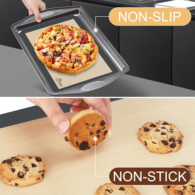 HOTEC Silicone Baking Mats 3 Pack – Thickened Non-Stick Reusable Silicone Baking Sheets for Oven – Cookie & Macaron Mats – 2 Half Sheet + 1 Quarter Sheet – BPA-Free, Dishwasher Safe