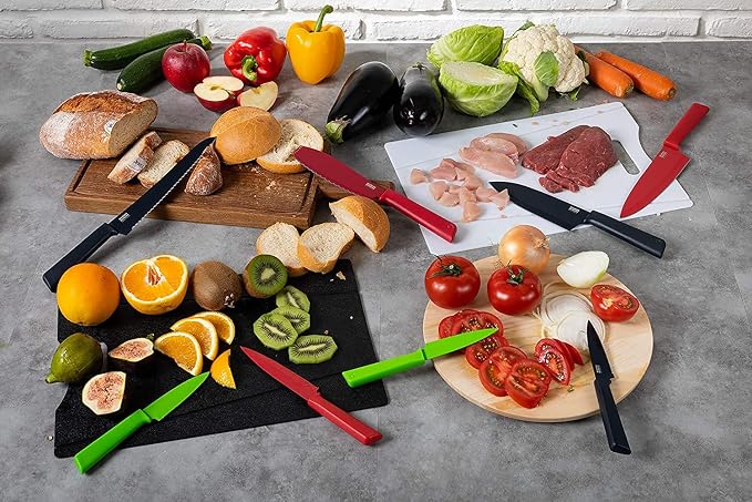 Kuhn Rikon COLORI+ Non-Stick Straight and Serrated Paring Knives with Safety Sheaths, Set of 2, Graphite Grey