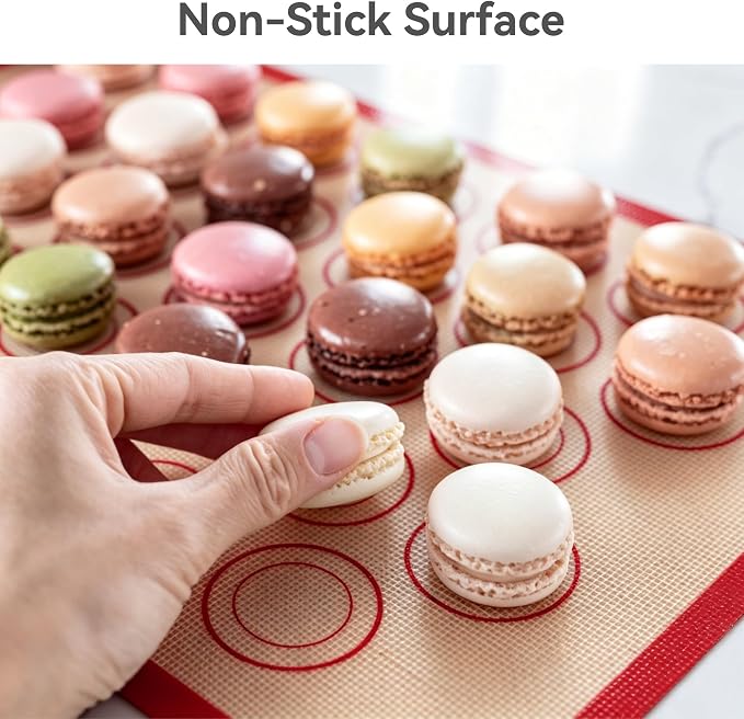 USLAI Silicone Macaron Baking Mats, 16.5 x 11.6 Inch, 2 Pack | Nonstick Half Sheet Liners with 30 Circle Guides, Reusable for Cookies and Pastry
