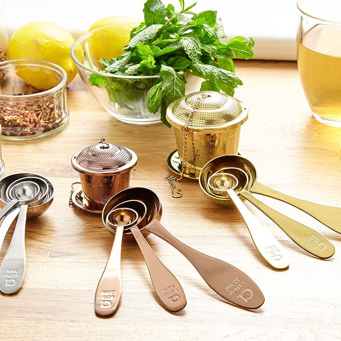 Apace Living Tea Scoop (Set of 3) - Stainless Steel Measuring Spoons for Loose Leaf Tea, Coffee and More (M, Rose Gold)